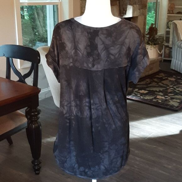 Tahari Black and Gray Tie Dye Cuff Sleeve Tee Shirt - Picture 3 of 8